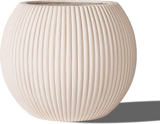 16 Inch Handmade Outdoor Planter - Classic Striped Design | Fiberglass & Composite Material | Durable for Commercial & Home Decor
