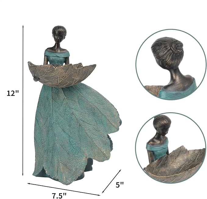 DiliComing Fairy Garden Statue Bird Feeder - 12 Inch Fairy Statue for Home Decoration, Resin Outdoor Statues for Garden Decoration, Best Bird Feeder Garden Gift for Women (Green)