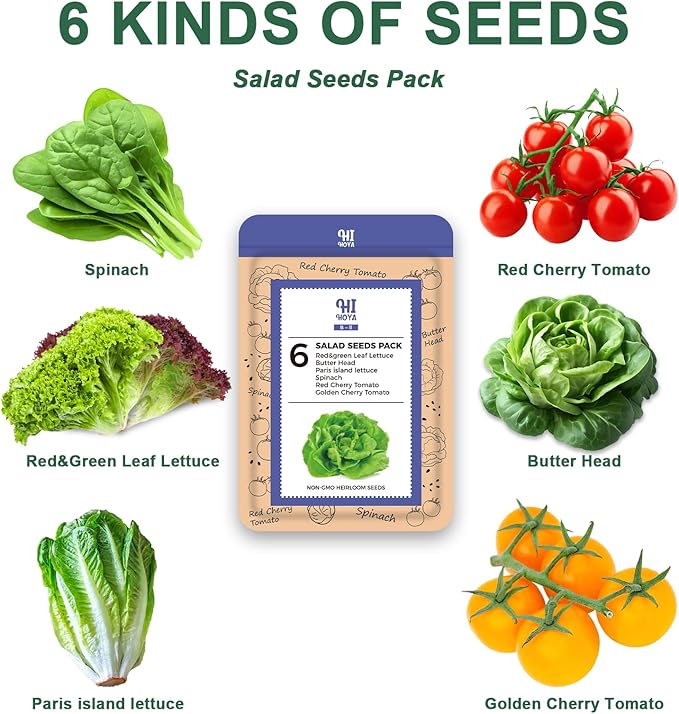 Salad Greens Seed Pod Kit with Lettuce and Tomato, Red and Green Leaf, Butter Head, Spinach for Hydroponic Pods, Grow Anything for Hydroponics Growing System Kit, Plant Food and Growing Guide 8-Pod
