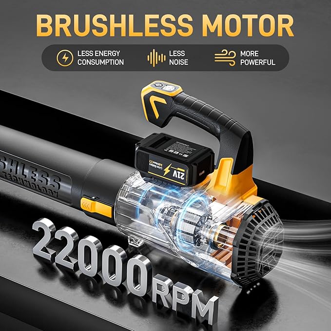 Leaf Blower Cordless, 21V Electric Blower with 2 3.0Ah Battery and Charger - Powered Air Blower 580CFM/160MPH - Lightweight Leaf Blower for Lawn Care, Patio Cleaning, Blowing Leaves and Dust