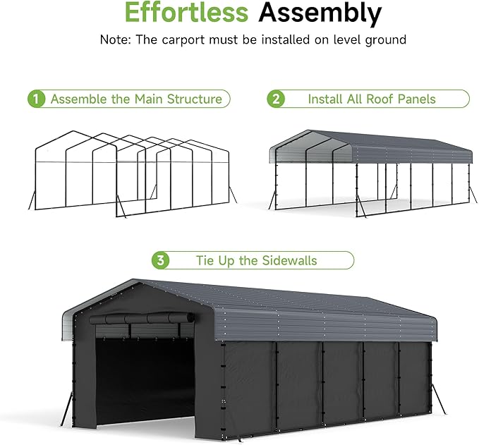 Real Relax 13' x 26' Heavy Duty Metal Carport, Outdoor Garage Car Shelter Shade with Removable Sidewalls, Extra Long Heavier Metal Frame for SUV Trucks and Boats, Gray