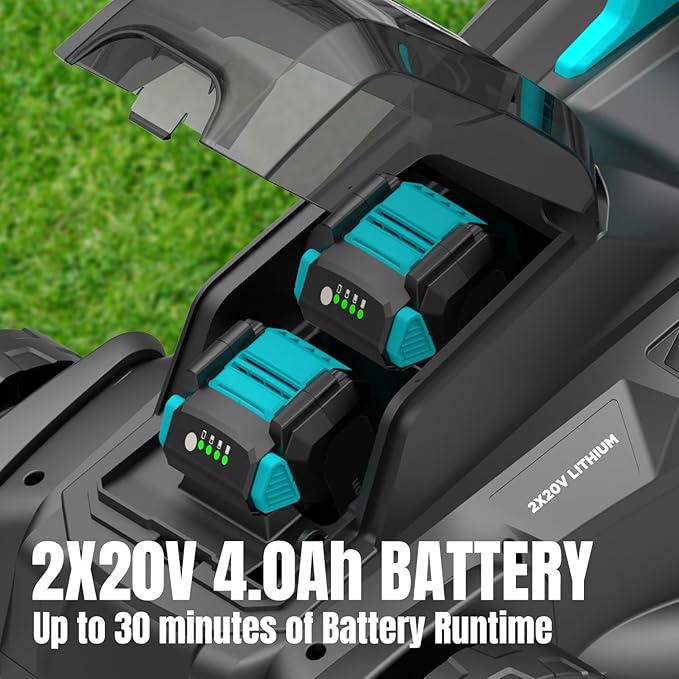 Electric Lawn Mower Cordless, 2x20V 16.1 inch Push Lawn Mower with 6-Position Cutting Height Adjustment, 2x4.0Ah Battery & Dual Charger Included