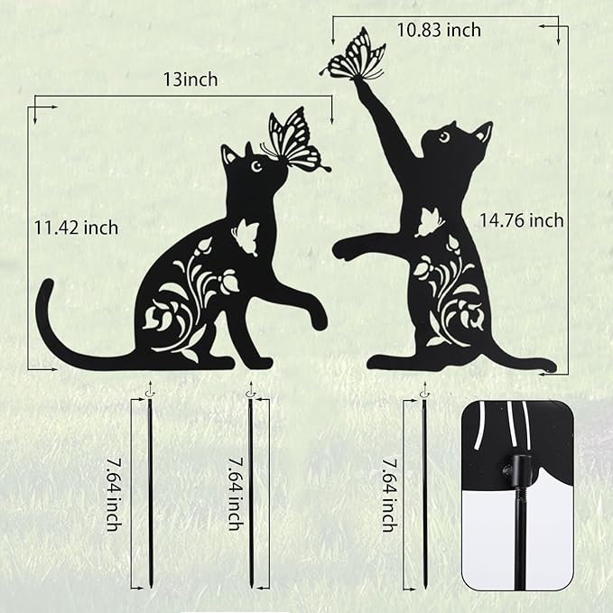 MUMTOP Cat Metal Garden Stake Decorative, Black Cat Gifts for Women, Silhouette Statues for Yard Art, Outside, Patio, Outdoor Decor, Lawn Ornaments, Butterfly