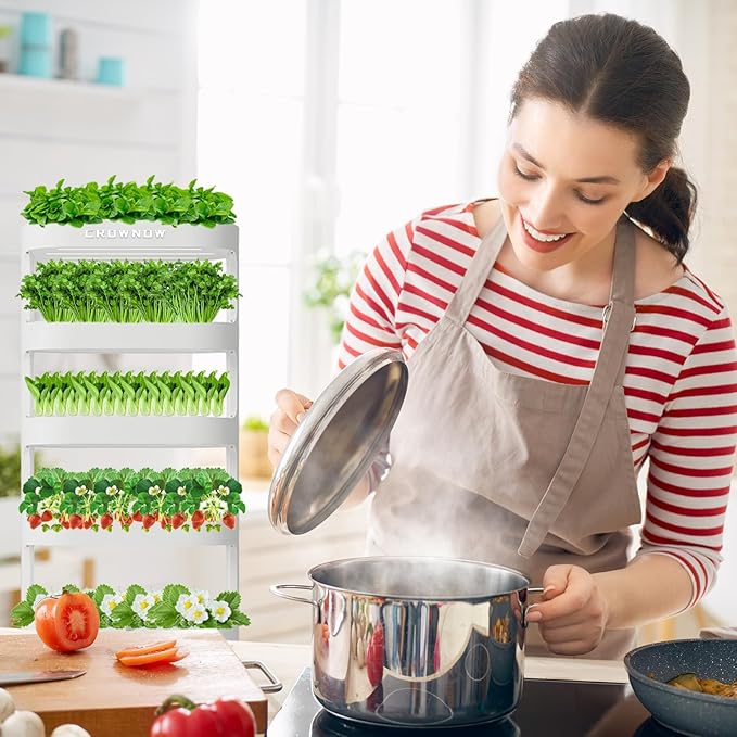 80Pods Hydroponics Growing System Kit,5-Layer Large Capacity Hydroponic Tower with LED Grow Light,Indoor Gardening System with Remote Control（Not Include Battery） for Plants Vegetables Herbs