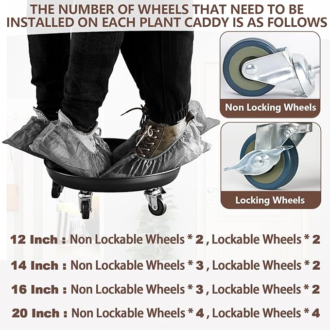 Heavy-Duty Plant Caddy with Wheels 12 Inch, 360° Lockable Caster,Outdoor Rolling Plant Dolly That is Not Easily Rusted, Indoor Metal Plant Cart with Rollers, Plant Pot Trolley, Black 3Pack