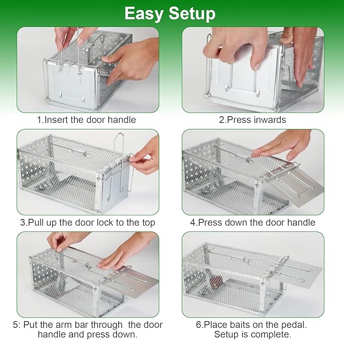 Humane Rat Trap, Single Door Metal Mouse Cage Traps and Other Small Live Animals Cage, Easy to Catch and Release, Work for Indoor Outdoor