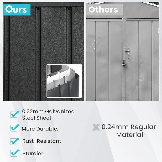 Domi 12'x15' Metal Garage Shed, Heavy Duty Outdoor Steel Carport with Lockable Double, Side Doors, 80MPH Wind and Snow Resistant Enclosed Storage for Cars, Trucks, Motorcycles, Tools, Dark Grey