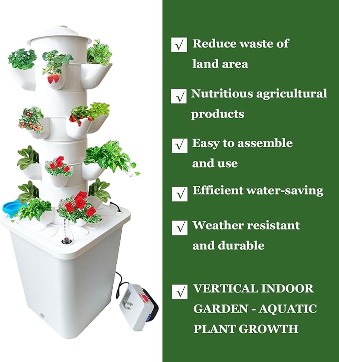 4 Layer 20 Pots Vertical Hydroponic Tower System, Hydroponic Grow Tower Kit with Water Pump & Timer Including & Smart Plug, for Vegetable Herb Fruit, Gardening Lover Plants Grow Kit Tower