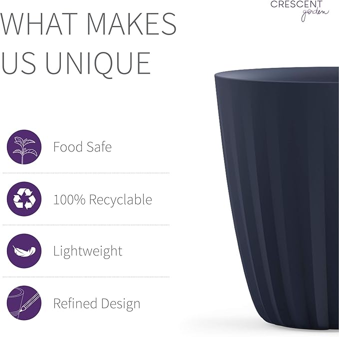 Crescent Garden Pleat Modern Decorative Planter, Indoor/Outdoor Pot, Extra Large Resin Plant Pot - 27" W x 32" H (Midnight)