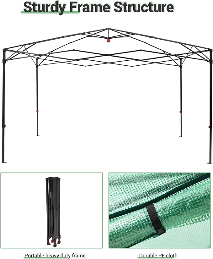 8X12 FT Portable Greenhouse for Outdoor,243 x 365 CM Wall in Pop Up Greenhouse for Gardening Plant, Zipper Roll Up Door & 4 Mesh Window, Double Frame, PE Cover Grow Tent for Winter, Green