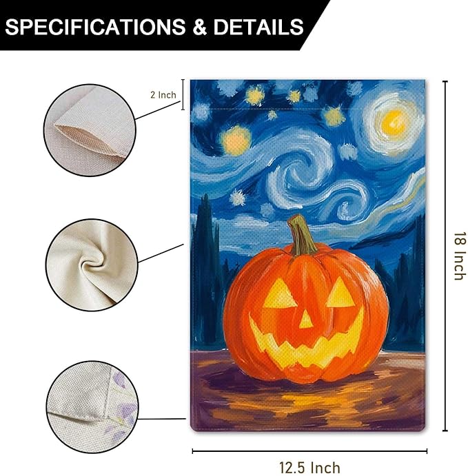 Halloween Starry Night Pumpkin Ghost Garden Flag Holiday Small Flag for Outside Burlap Double Sided Welcome Yard Lawn Decor 12.5x18"