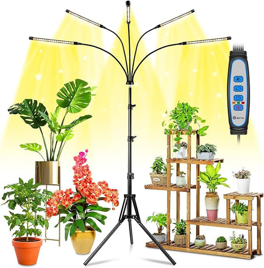 Wolezek Grow Lights for Indoor Plants Full Spectrum, 100 LEDs Plant Lights for Indoor Growing with Adjustable Stand, 5-Head Plant Grow Lights with Auto 6/12/16H Timer, Ideal for Large & Tall Plants