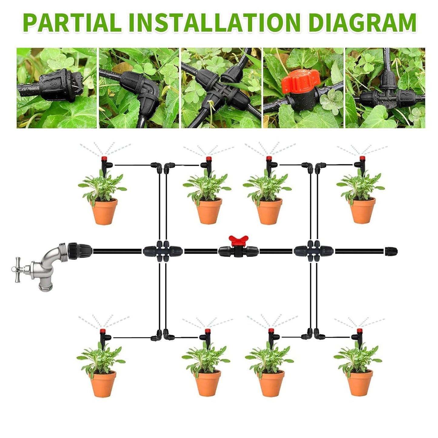 Upgraded Drip Irrigation System, 233FT Automatic Irrigation System, Watering Misting System for Greenhouse/Garden/Yard/Lawn, Micro Drip Irrigation Kit with 1/4 inch 1/2 inch Irrigation Tubing