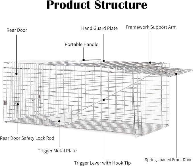 Animal Traps,Live Animal Trap for Cats,Raccoons,Rabbits,cat Trap for Stray Cats,Live Traps for Raccoons,Steel Foldable with Pedal Triggers (37.2 x 13 x 14.37 inches)