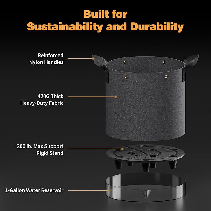 Self-Watering Grow Bags, 5-Pack 7 Gallon 420G Thick Nonwoven Fabric Pots with Reinforced Handles and Multi-Purpose Rings, for Low Stress Plant Training Fruits, Vegetables,and Flowers