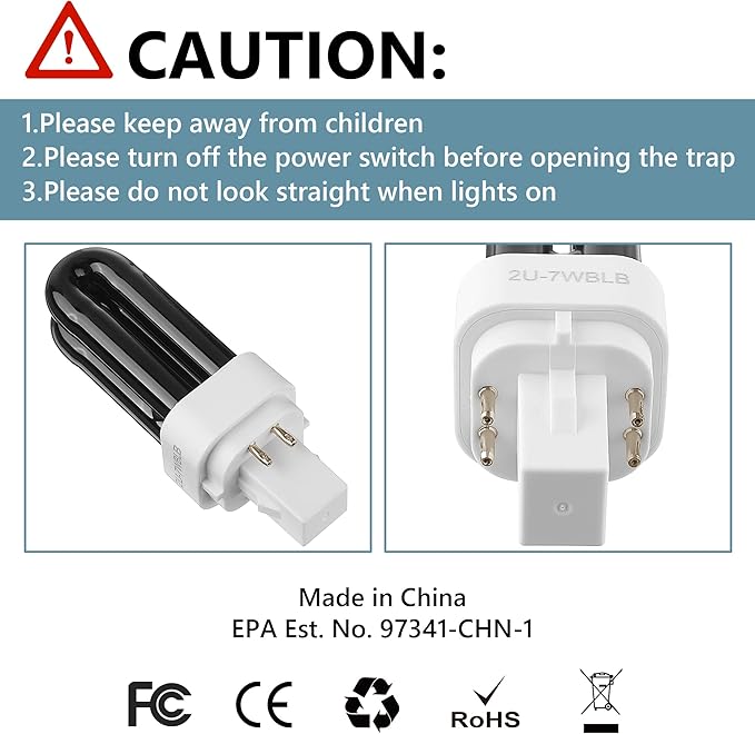 2 Pack Bug Zapper Replacement Fluorescent Bulbs, 41050 Bulbs Compatible with DynaTrap DT1050 DT1100 DT1250, 7W UV Light Ultraviolet Mosquito Killer Lamp, 1/2 Acre Trap Replacement Bulb