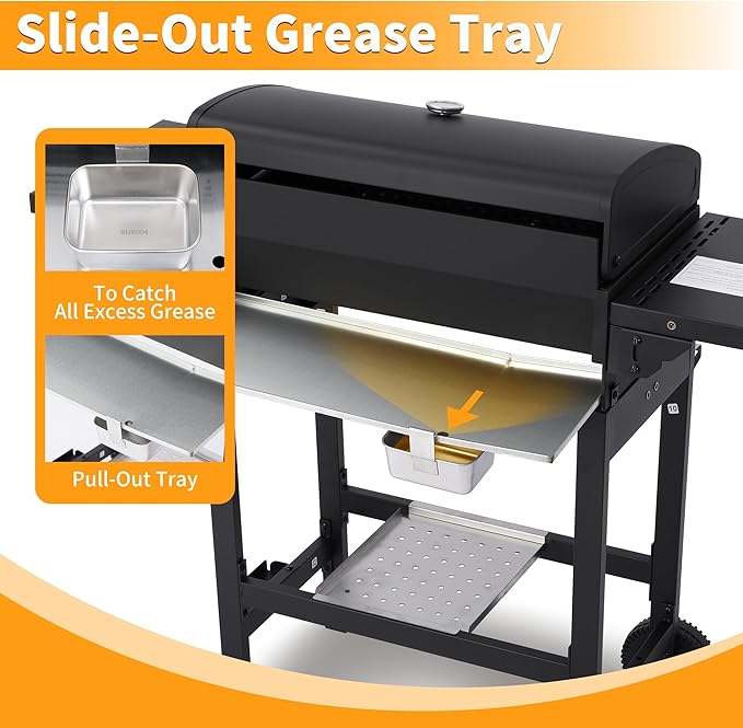 4-Burner Propane Gas Grill with Cast Iron Grates, 302 Sq. In. BBQ Grilling Space, Foldable Side Shelves for Portable Outdoor Patio Camping, Black