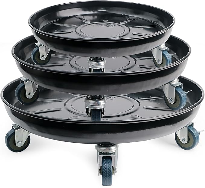 Metal Heavy Duty Plant Caddy Round Flower Pot Mover, 3 Pack Mixed of 14", 16" and 20" Rolling Plant Stand with Wheels, Indoor Outdoor Plant Dolly with Casters Planter Tray, Black