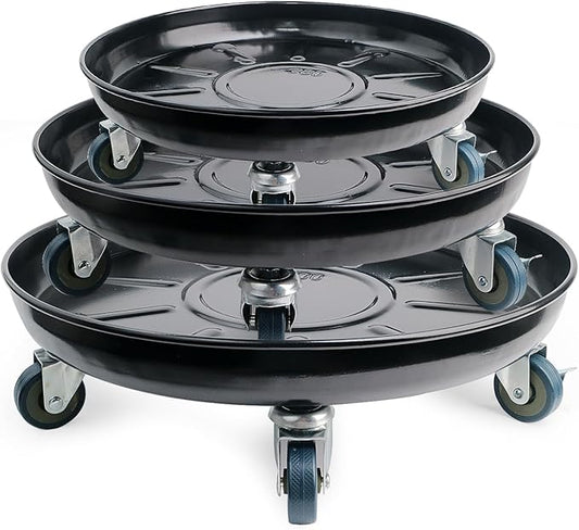 Metal Heavy Duty Plant Caddy Round Flower Pot Mover, 3 Pack Mixed of 12", 14" and 16" Rolling Plant Stand with Wheels, Indoor Outdoor Plant Dolly with Casters Planter Tray, Black