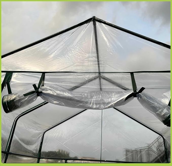 Portable Greenhouse for Outdoors | Walk in Greenhouses Heavy Duty with Durable PE Plant Cover with 4 Tiers of 16 Shelves | Gardening Plant House with Roll-up Zipper Door - 15" L x 6" W x 39" H