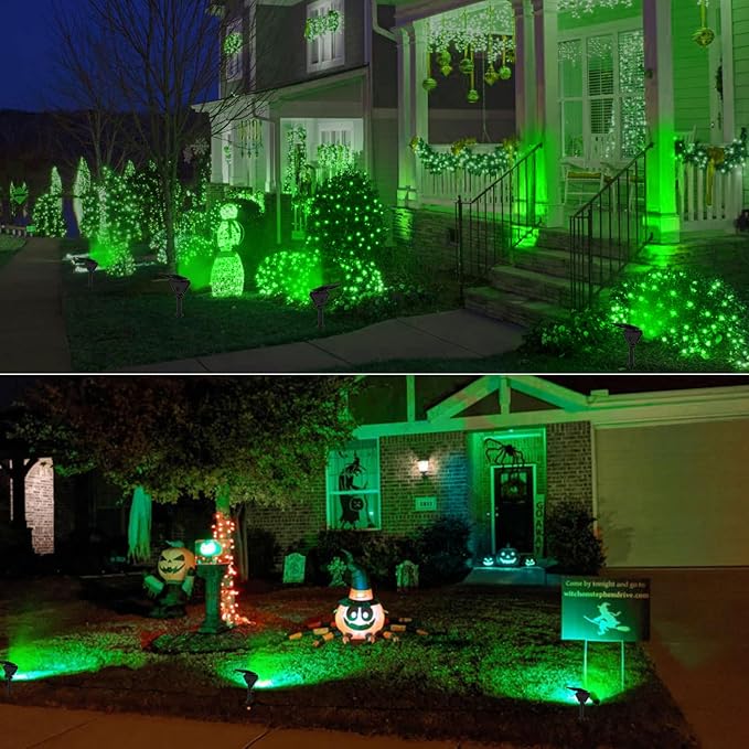 T-SUN Solar Spot Lights Outdoor, LED Green Landscape Lighting, Halloween Lights Outdoor Solar, IP65 Waterproof Spot Light, Auto On/Off for Garden/Yard/Pathway/Patio (6-Pack)