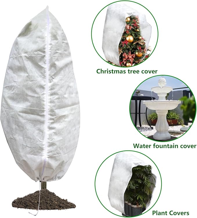 Plant Covers Freeze Protection, 75"W X 90"H Large Frost Blankets 2.47oz/yd² with Zipper Drawstring, Reusable Frost Cloth Tree Covers Shrub Jackets for Winter Outdoor Plants Fruit Tree Potted