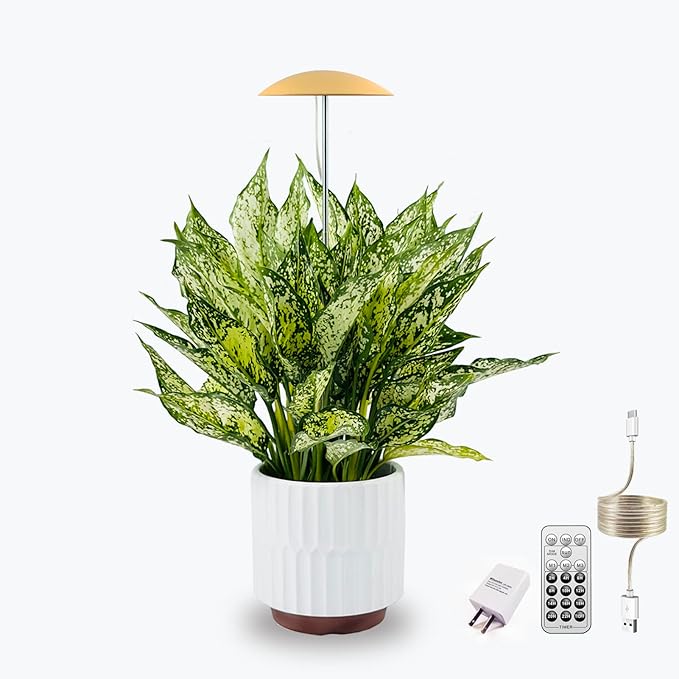 LED Grow Lights for Indoor Plants, Smart USB Small Full Spectrum Plant Lights with Remote, Height Adjustable, Auto On/Off Timer, Ideal for Home Decoration, Yellow