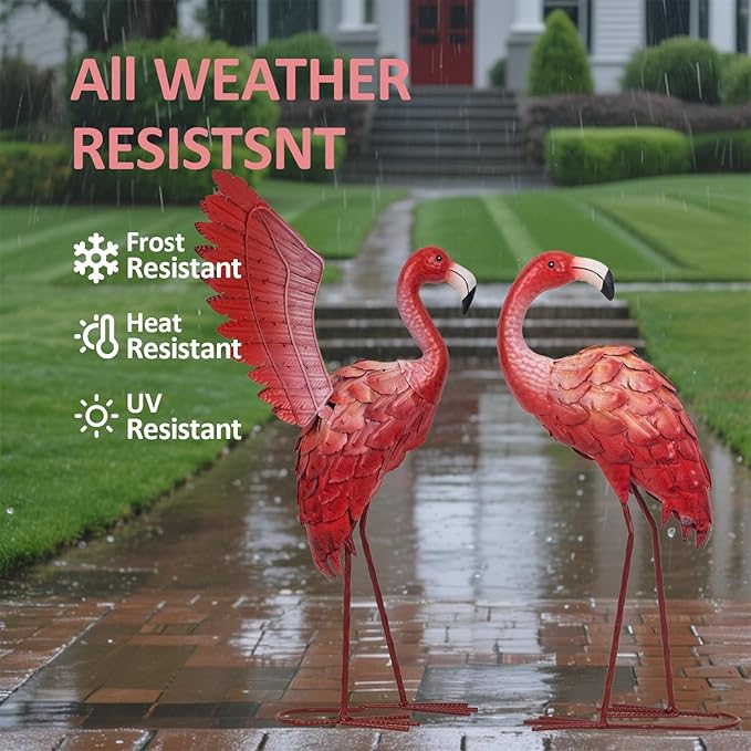 Natelf Pink Flamingos Garden Statues Art Decorations Flamingo Outdoor Medium Sculpture Yard Art Metal for Lawn Yard Patio, Porch, Home for Women, Mom, Grandma, Lover