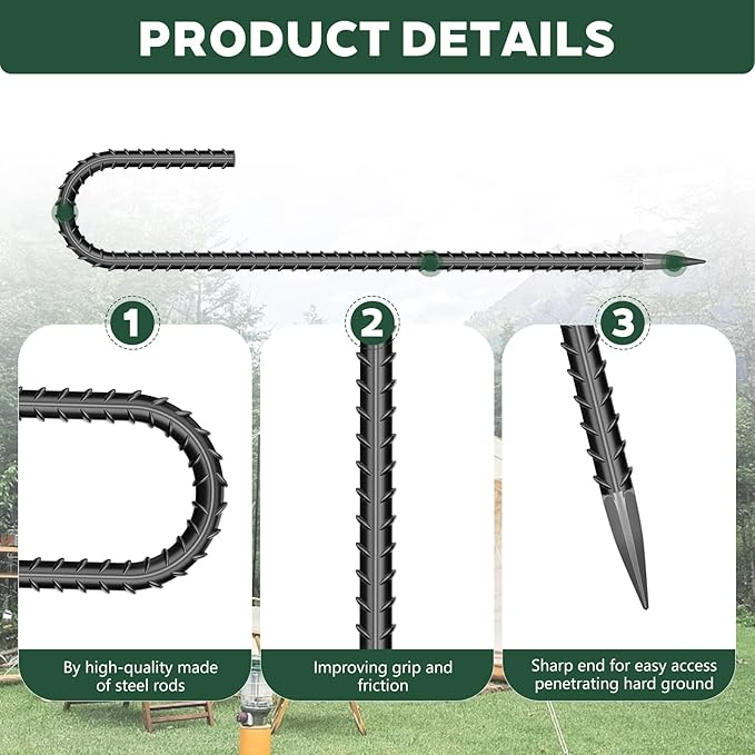 20 Pieces 12 Inch Long 1/4In Diameter Heavy Duty J Hooks,Heavy Duty Rebar Metal Fence Ground Garden Tent Stakes,Ground Spikes Anchors for Fencing,Outdoor Chicken Wire Trellis Stakes,Anti-Rust Black