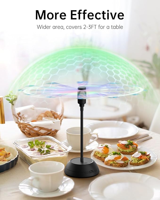 4PCS Food Fan for Table, 2000mAh Rechargeable Portable Tabletop Fans with Holographic Blades and 360° Goose-Neck, Table Food Spinner Quiet for Picnic, Home, Party, BBQ(Black)