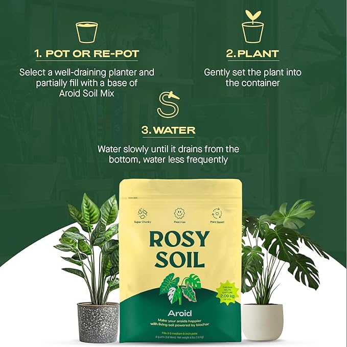 Rosy Soil Aroid Soil Potting Mix - Peat-Free, Microbially Active Biochar Powered Soil for Aroids - Superior Aeration & Drainage for Aroid Plants - Ideal for Indoor Gardening - 4 Quarts