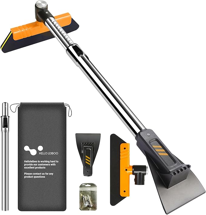 helloleiboo 39.4" Ice Scrapers for Car Windshield Extendable Snow Brush for Car 12 Adjustable Length Settings with 360° Pivoting Brush Head Snow Removal Tools Snow Brush and Ice Scraper for Truck SUV