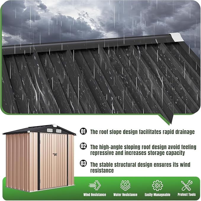 Aoxun 6'x4' Outdoor Metal Storage Shed with Lockable Door- Ideal for Tools, Garden Equipment & Bikes, Perfect for Patio Placement(Base Included/Brown)