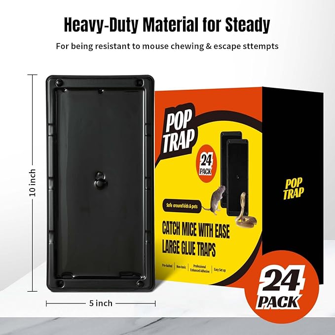 POPTRAP Rat Trap Heavy Duty & Large, Super Sticky Mouse Trap with Ultra-Strong Glue, Scent of Peanut Butter for Indoor & Outdoor, Non-Toxic (BigSize-24Pack)