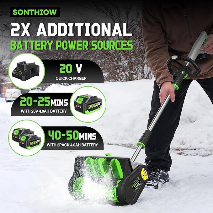 13.5" Electric Snow Shovel, 40V Brushless Cordless Snow Shovel, Includes 2 Pack 4.0 Ah Battery and Charger, Cordless Snow Blower with LED Light, Battery-Powered Snow Removal for Driveway, Patio, Deck