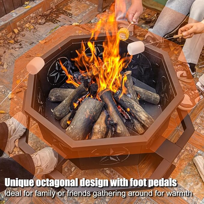 35 Inch Octagonal Outdoor Fire Pit,Wood Burning Fire Pit for Bonfire,Outside,Camping, Backyard, Patio