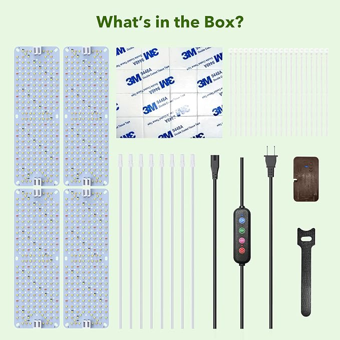 Full Spectrum Grow Lights, 36W(Actual Power) Plant Grow Lights for Indoor Plants with Daisy Chain Function, Sunlike Spectrum,768 LEDs and 4/8/12/16/20H Timer for Seed Starting(Pack4)