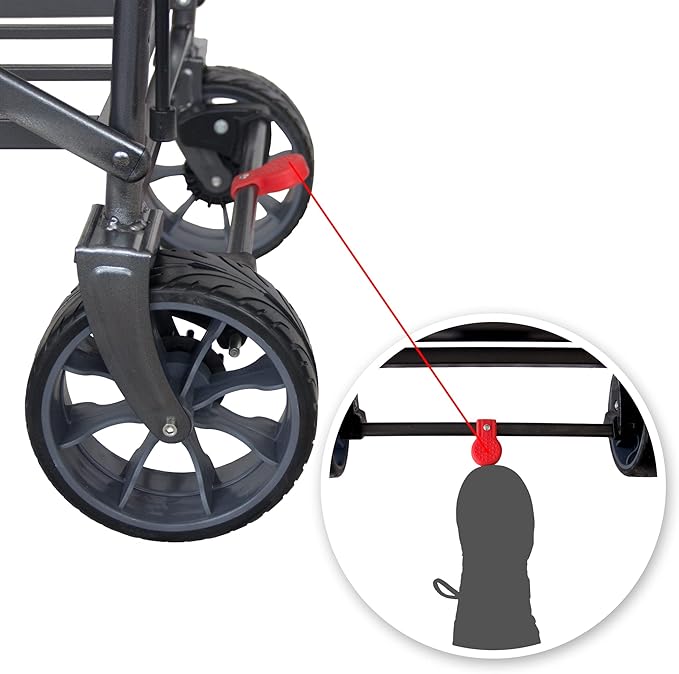 TMZ Collapsible Folding Outdoor Utility Wagon with Removable Canopy - 265lbs Heavy Duty Trolley with Rubber Wheels, Adjustable Handles, Rear Basket, for Shopping, Picnic, Camping (Beige/Green)