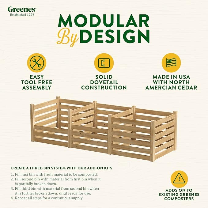 Greenes Fence Cedar Wood Composter Add-On Kit, 36" L x 36" W x 31" H / 173.92 gallons - Not Meant for Independent use; to be Added on to RCCOMP36 Composter Kit - Made in USA with North American Cedar