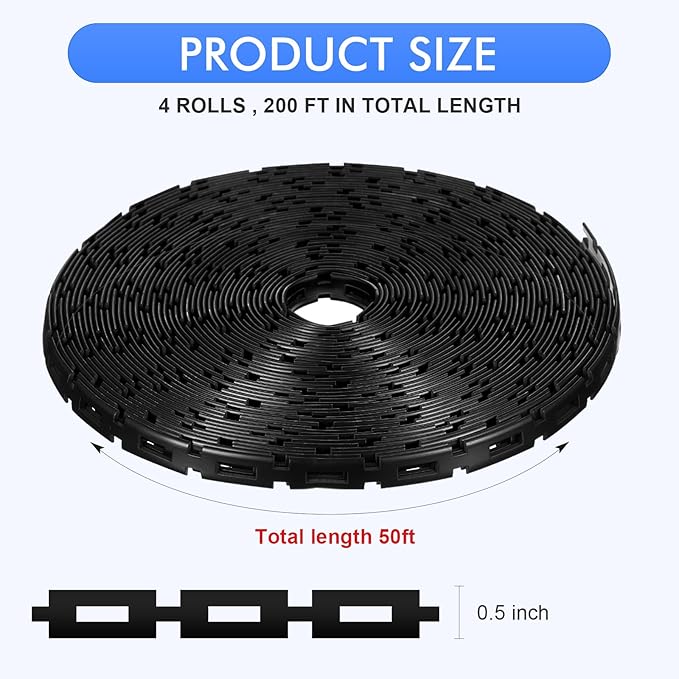 Wesiti 200 ft Plastic Chain Lock Tree Tie 1/2 Inch Wide Adjustable Tree Support Straps Plant String Swing Strap Flexible Reusable Ties for Staking for Garden Accessories