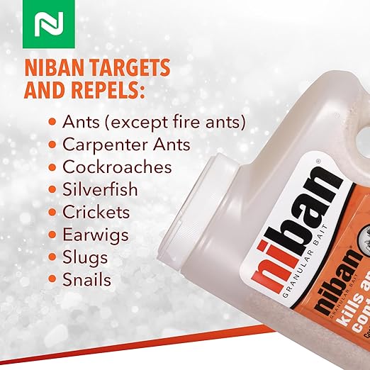 Nisus Niban Granular Bait, Weather-Resistant, Boric Acid Formula, Ants, Roaches, Crickets, Slugs & Snails, Indoor/Outdoor Use, 4 lbs