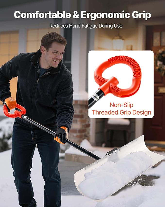 VEVOR Snow Pusher, 48 inch Wide Push Snow Shovel Plow for Driveway, Sidewalks and Doorways with Segmented Handle, Ergonomic Grip and HDPE Plastic Blade