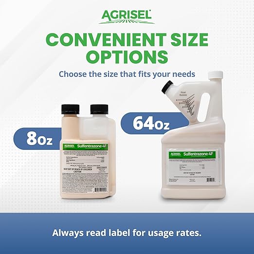 Sulfentrazone 4F Weed Killer, Pre-Emergent and Post-Emergent, Broad-Spectrum Control, Stops 100+ Weeds, Pet Safe, Includes 3-Pack of Agrisel Protective Gloves, 8 Ounces