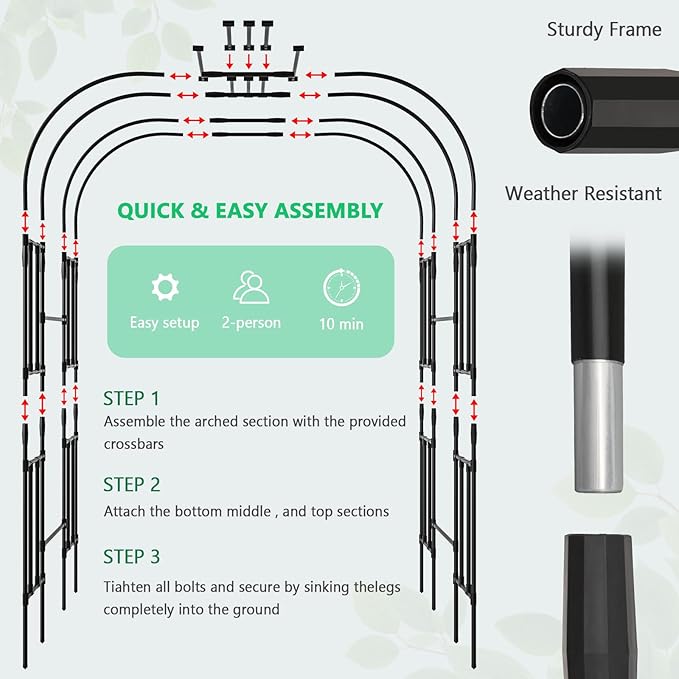 DoCred Large Tall Garden Arch Trellis for Climbing Plants Outdoor, 87in Tall Metal Garden Arbor Wedding Arches for Lawn, Party, Backyard Decoration