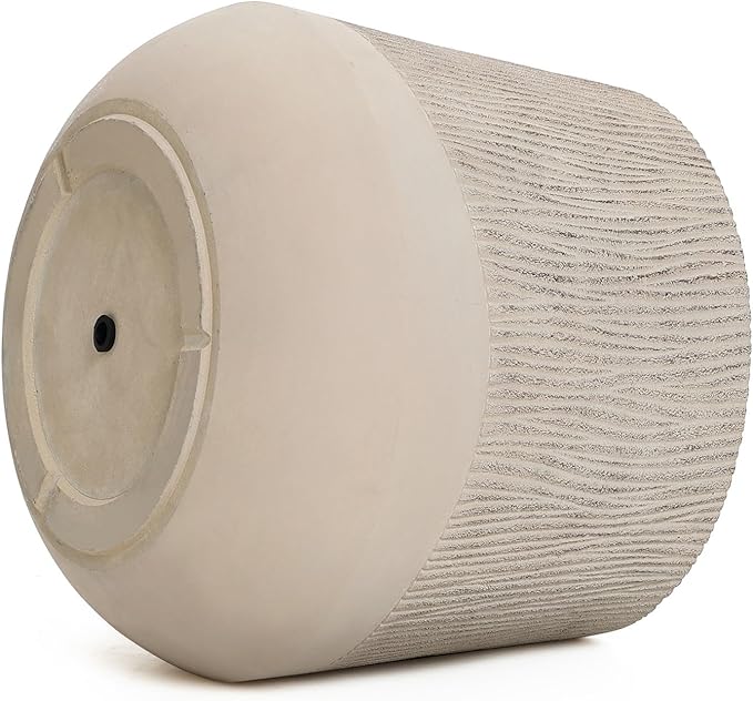 LuxenHome 12" Dia Concrete Round Planter, Large Outdoor Indoor Plant Pot with Drainage Hole and Rubber Plug, Flower Pot for Plants, Blended Tan with Wood Pattern Planter for Home Garden Patio