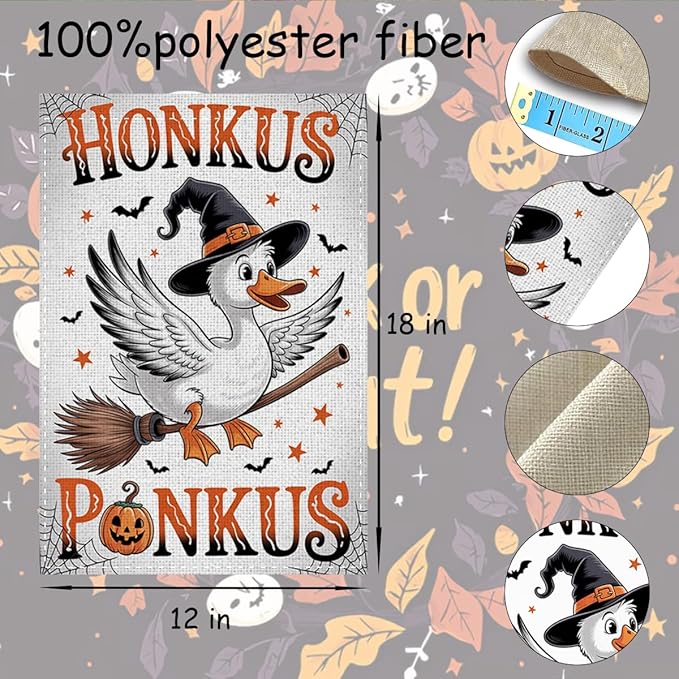 Fokongna Witch Goose Halloween Garden Flag, Interesting Happy Halloween Decor, 12x18 Inch Burlap Vertical Double Sided Flags, for Home Yard Outside Decorations