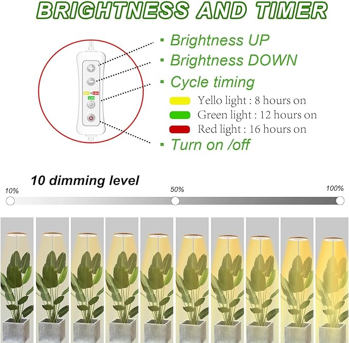 Plant Grow Light,yadoker LED Growing Light Full Spectrum for Indoor Plants, Paired with a Soil Tester,Height Adjustable, Automatic Timer, 5V Low Safe Voltage,Idea for Large Plant Light