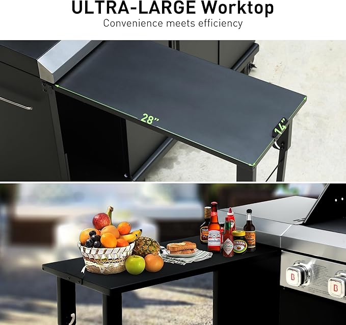 Brand-Man 4-Burner Gas Outdoor Kitchen Grill Island with Side Burner - 44,000 BTU Stainless Steel BBQ Grill Station with Storage Cabinets, Fold-out Prep Table, LPG/NG Convertible, Black