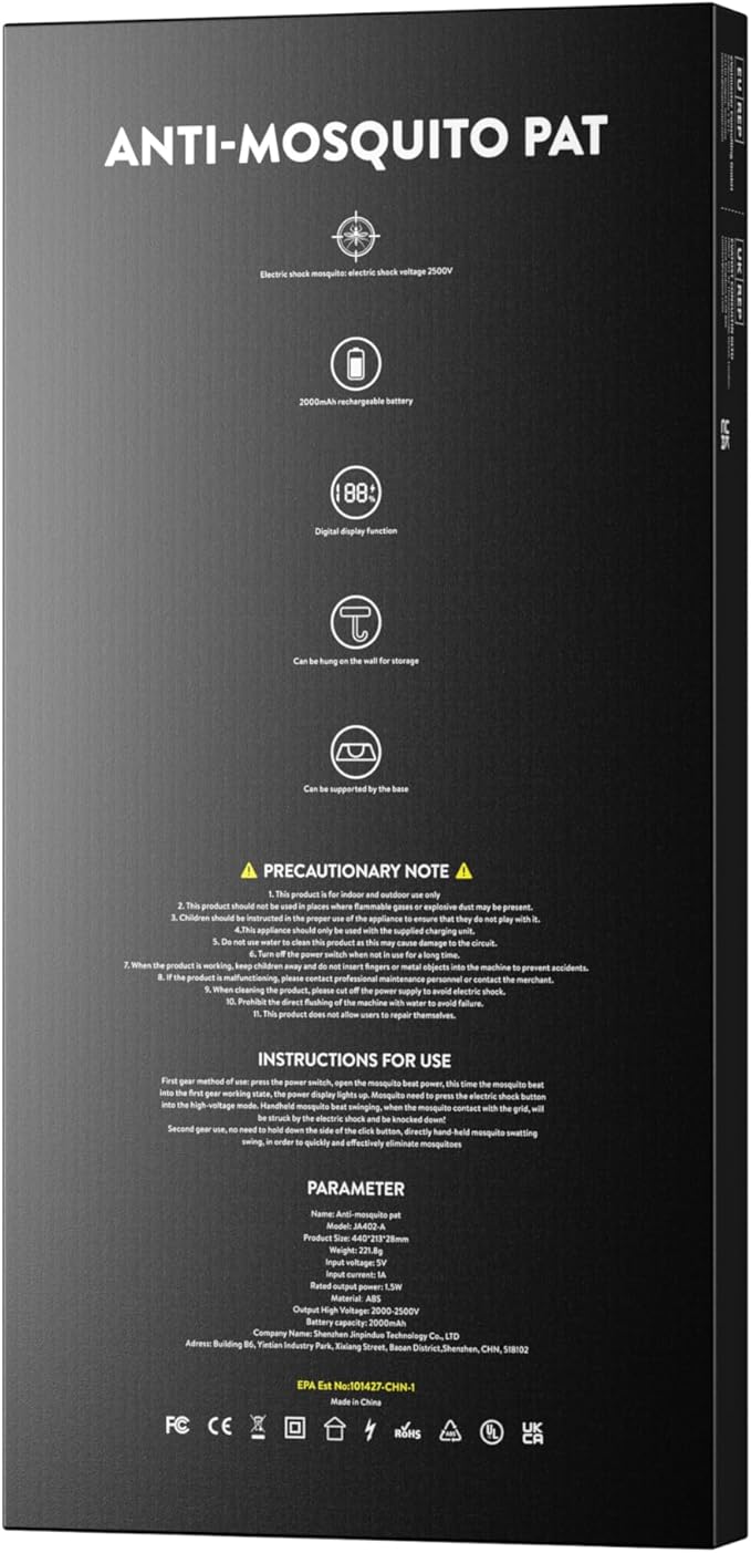 Minimoon Electric Fly Swatter with LED Display, 2000mAh Rechargeable Fly Swatter Racket, 2500V Bug Zapper Racket Dual Modes, Mosquito Killer Lamp with 3 Layers Safety Mesh for Indoor Outdoor Camping