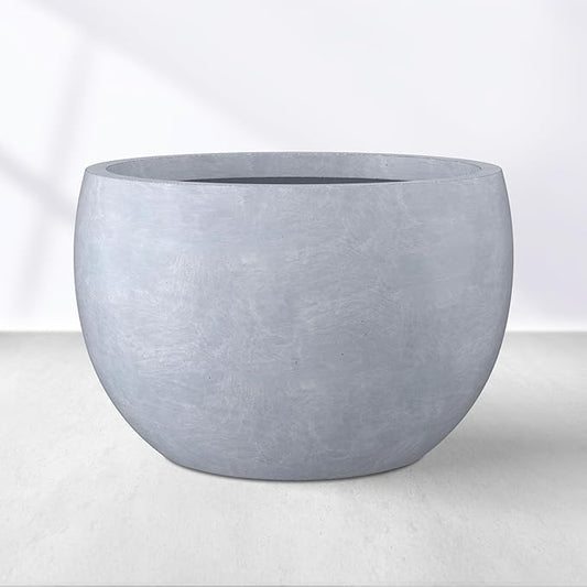 Kante 11.8" Dia Round Concrete Planter, Outdoor/Indoor Large Bowl Plant Pots with Drainage Hole and Rubber Plug for Garden Patio Balcony Home, Gray
